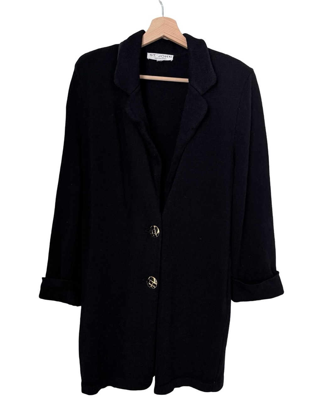 St. John Santana Knit Long Jacket Sz L Black